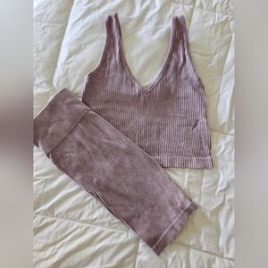 AURA Ribbed Mauve Tank and Biker Short Set Size M/L